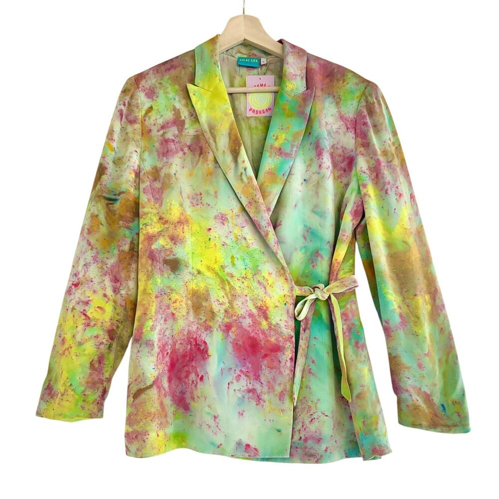 Chloe Cox Upcycled Handmade Multicolor Hand Dyed Silk Blazer- Large, $198, NWT